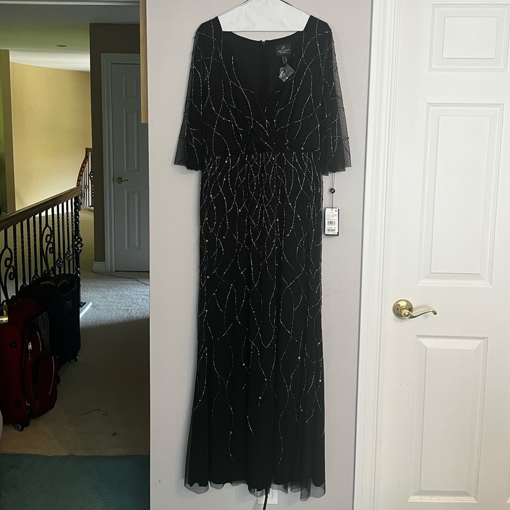 Adrianna Papell Beaded Mermaid Gown, Black Mercury NWT